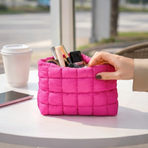 Premium Pink Quilted Makeup Pouch