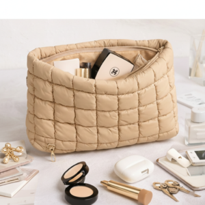 Premium Brown Quilted Makeup Pouch