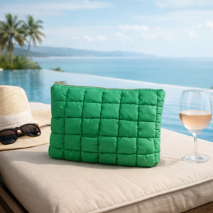 Premium Green Quilted Makeup Pouch
