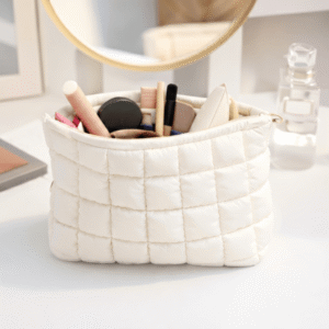 Premium White Quilted Makeup Pouch