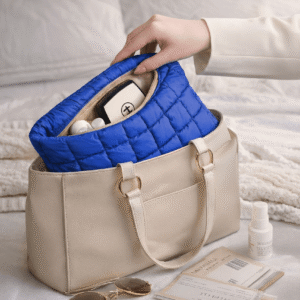 Premium Blue Quilted Makeup Pouch